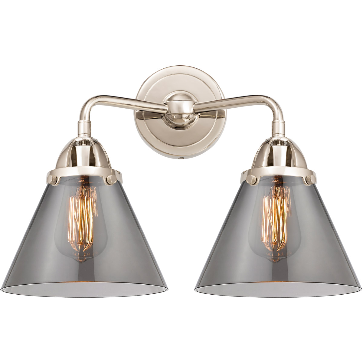 Innovations Lighting 288-2W-PN-G43-LED Nouveau 2 Large Cone LED 15.75 inch Polished Nickel Bath Vanity Light Wall Light in Light Smoke Glass