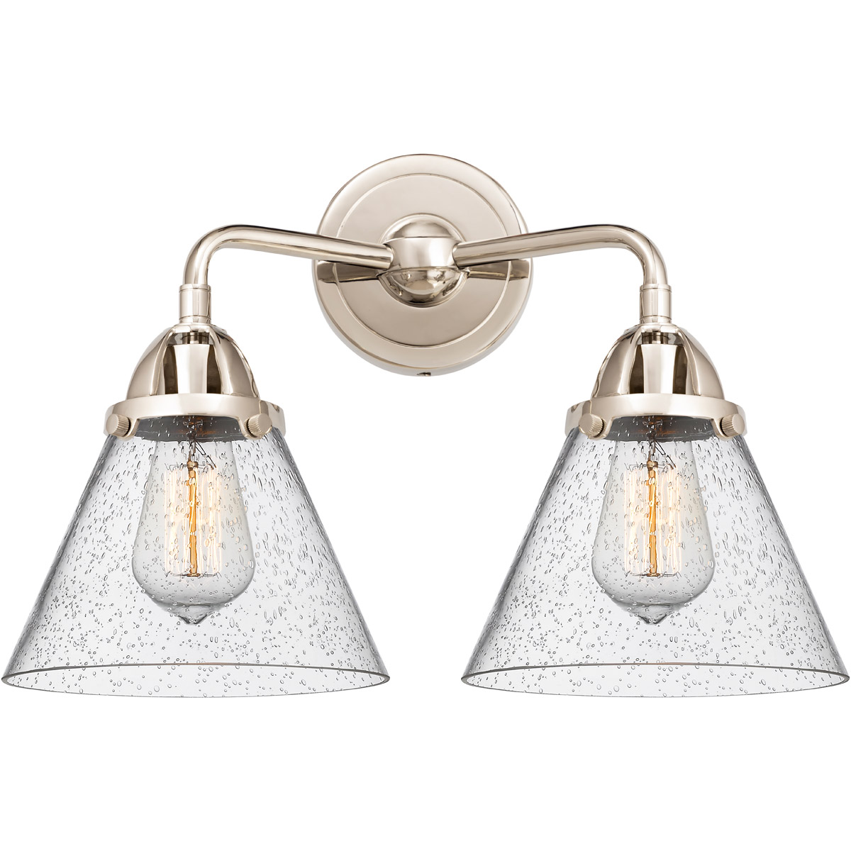 Innovations Lighting 288-2W-PN-G44-LED Nouveau 2 Large Cone LED 15.75 inch Polished Nickel Bath Vanity Light Wall Light in Seedy Glass