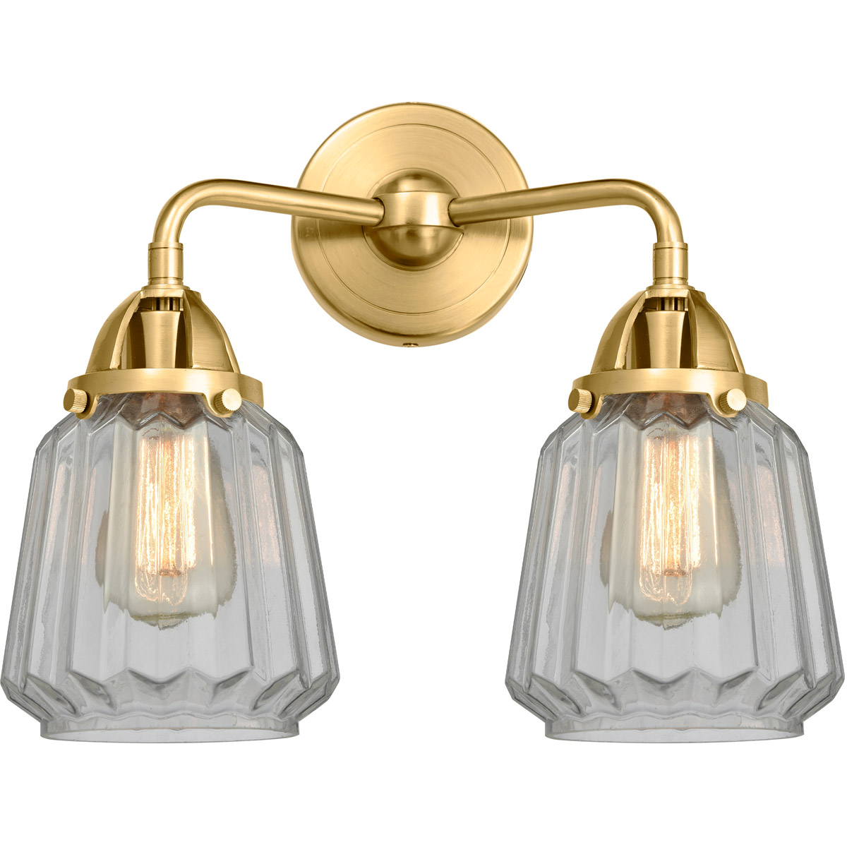 Innovations Lighting 288-2W-SG-G142-LED Nouveau 2 Chatham LED 14 inch Satin Gold Bath Vanity Light Wall Light in Clear Glass