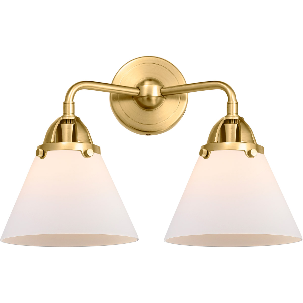 Innovations Lighting 288-2W-SG-G41-LED Nouveau 2 Large Cone LED 15.75 inch Satin Gold Bath Vanity Light Wall Light in Matte White Glass