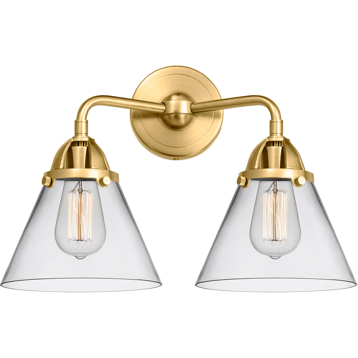 Innovations Lighting 288-2W-SG-G42-LED Nouveau 2 Large Cone LED 15.75 inch Satin Gold Bath Vanity Light Wall Light in Clear Glass