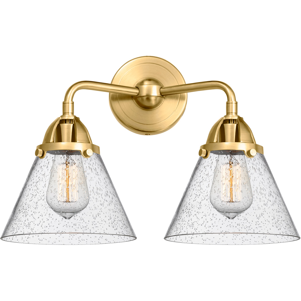 Innovations Lighting 288-2W-SG-G44 Nouveau 2 Large Cone 2 Light 16 inch Satin Gold Bath Vanity Light Wall Light in Seedy Glass