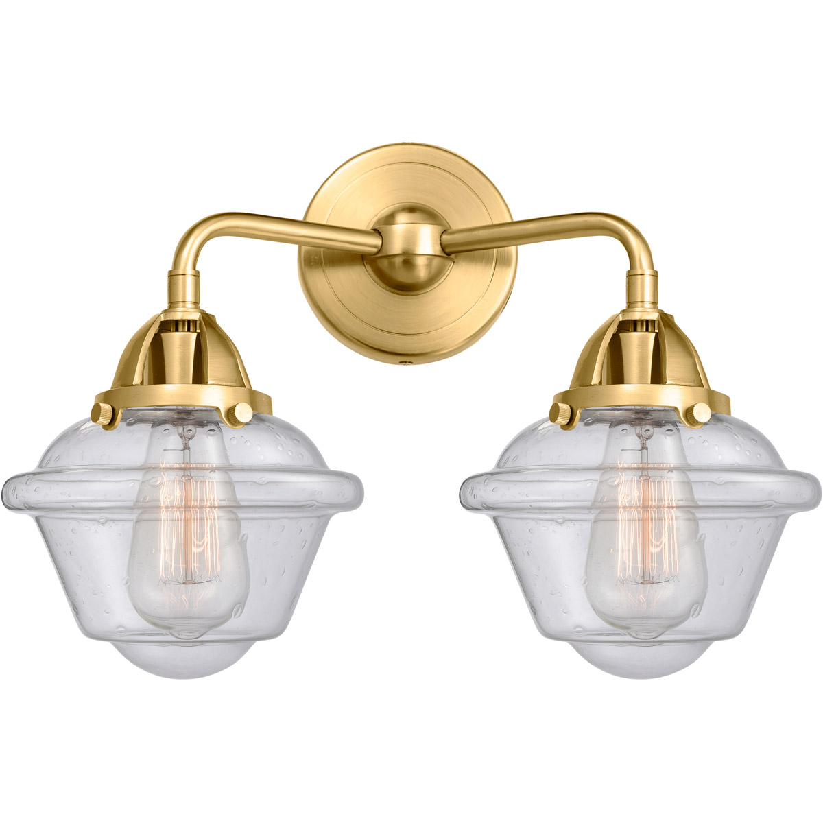 Innovations Lighting 288-2W-SG-G534-LED Nouveau 2 Small Oxford LED 15.5 inch Satin Gold Bath Vanity Light Wall Light in Seedy Glass