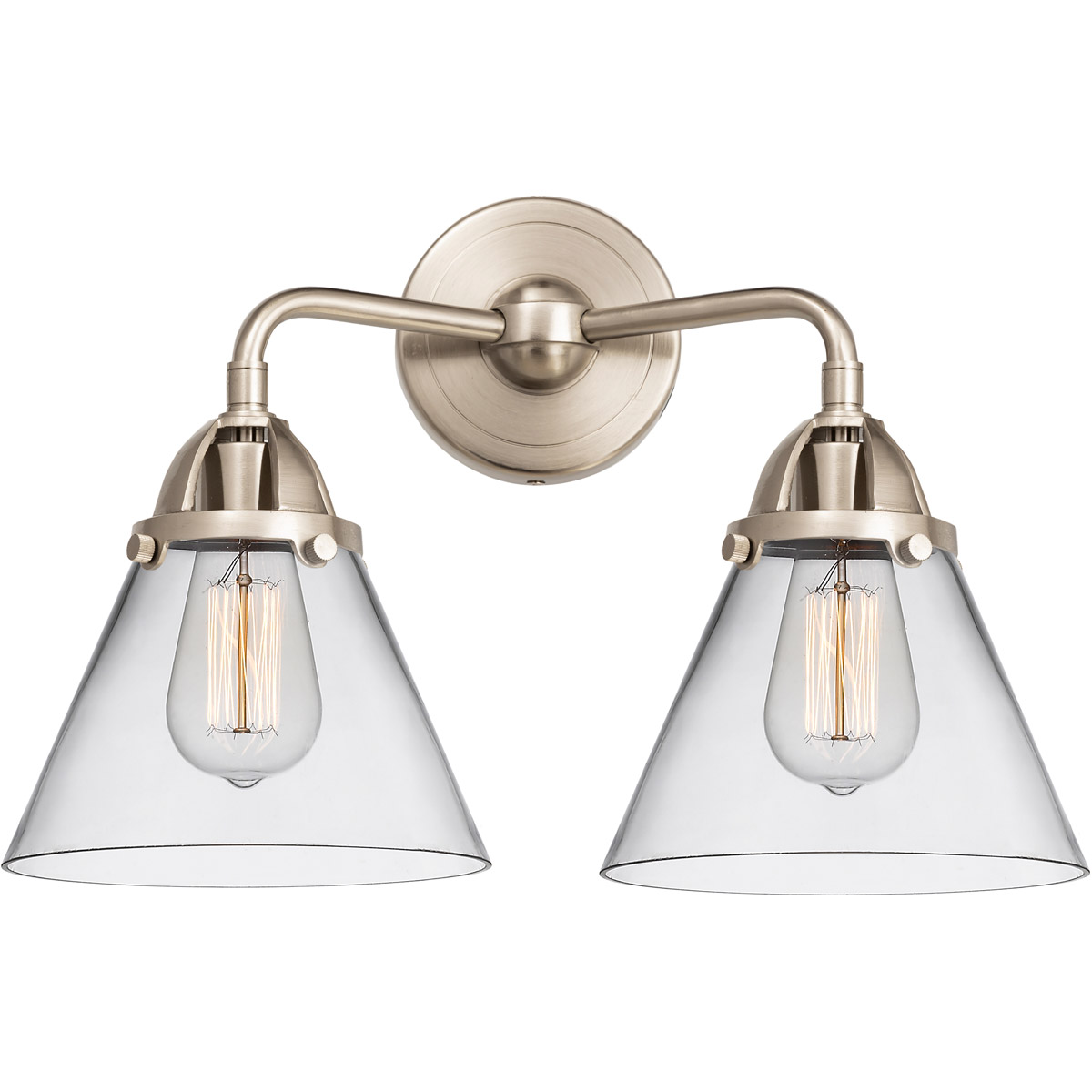 Innovations Lighting 288-2W-SN-G42-LED Nouveau 2 Large Cone LED 15.75 inch Brushed Satin Nickel Bath Vanity Light Wall Light in Clear Glass