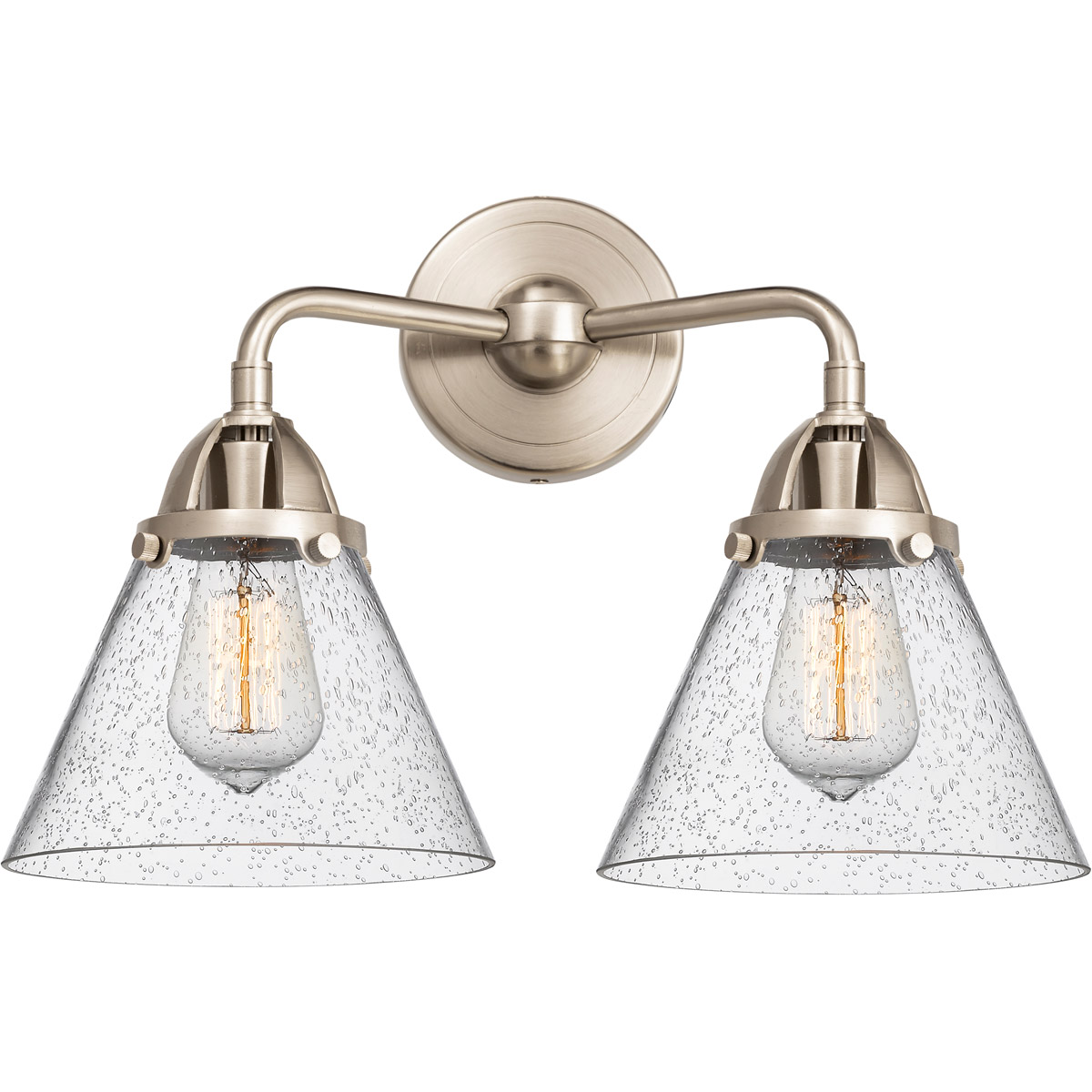 Innovations Lighting 288-2W-SN-G44-LED Nouveau 2 Large Cone LED 15.75 inch Brushed Satin Nickel Bath Vanity Light Wall Light in Seedy Glass