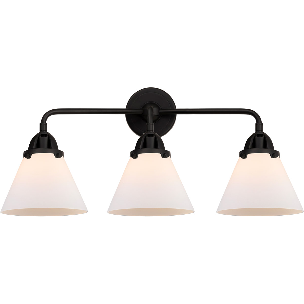Innovations Lighting 288-3W-BK-G41-LED Nouveau 2 Large Cone LED 25.75 inch Matte Black Bath Vanity Light Wall Light in Matte White Glass