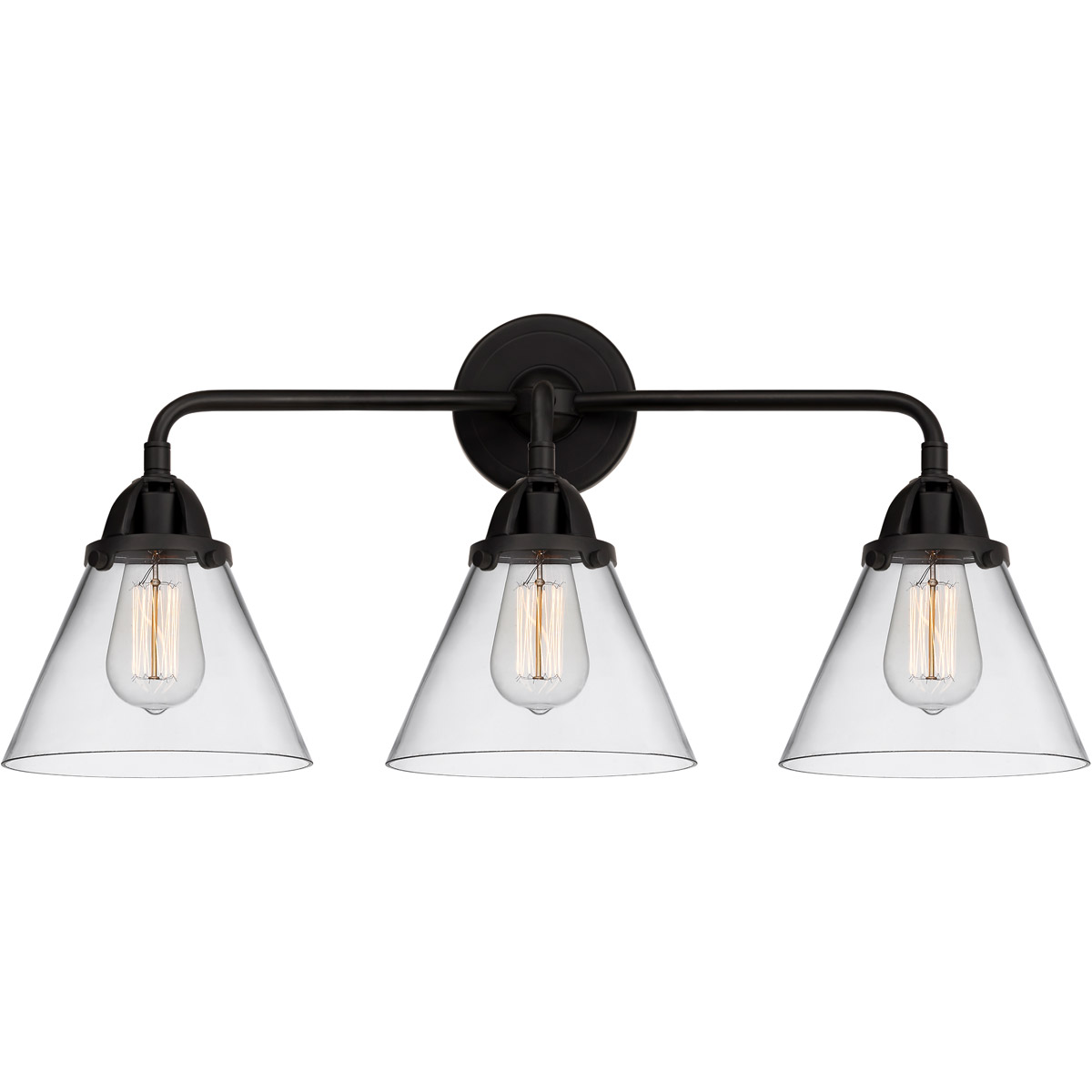 Innovations Lighting 288-3W-BK-G42-LED Nouveau 2 Large Cone LED 25.75 inch Matte Black Bath Vanity Light Wall Light in Clear Glass