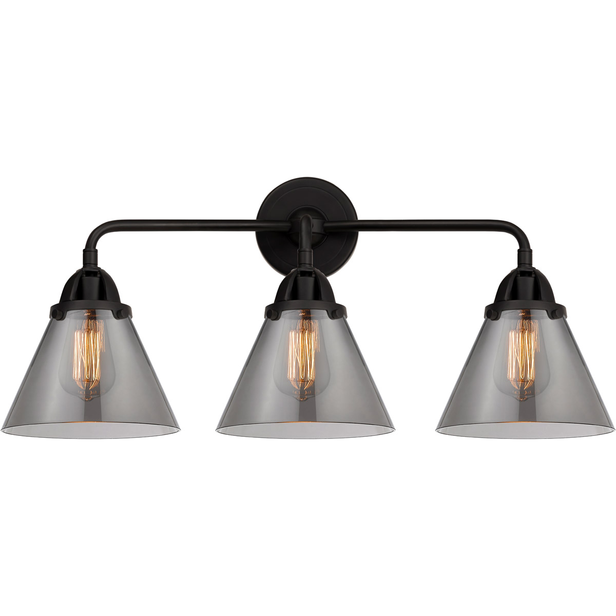 Innovations Lighting 288-3W-BK-G43-LED Nouveau 2 Large Cone LED 25.75 inch Matte Black Bath Vanity Light Wall Light in Light Smoke Glass