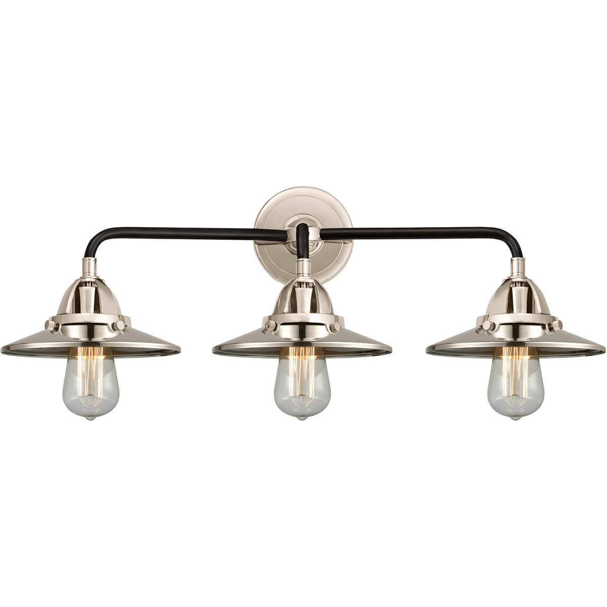 Innovations Lighting 288-3W-BPN-M1-PN Nouveau 2 Railroad 3 Light 26 inch Black Polished Nickel Bath Vanity Light Wall Light