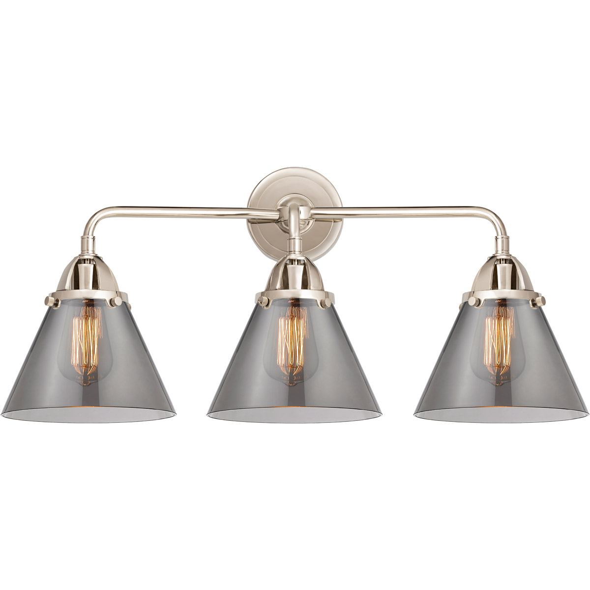 Innovations Lighting 288-3W-PN-G43-LED Nouveau 2 Large Cone LED 25.75 inch Polished Nickel Bath Vanity Light Wall Light in Light Smoke Glass