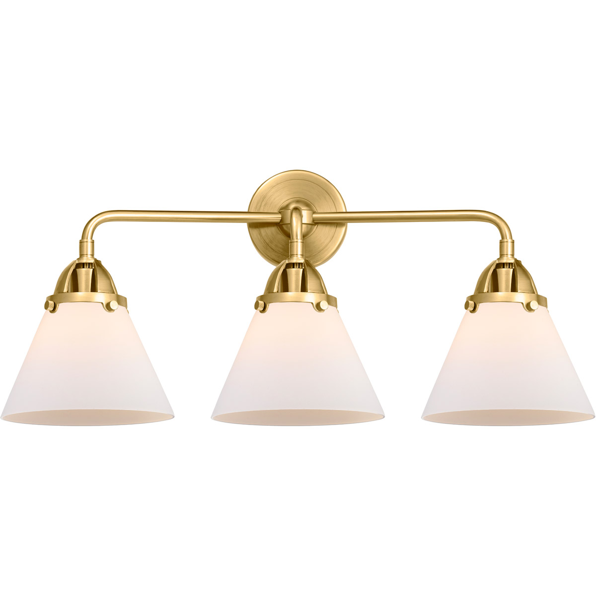 Innovations Lighting 288-3W-SG-G41-LED Nouveau 2 Large Cone LED 25.75 inch Satin Gold Bath Vanity Light Wall Light in Matte White Glass
