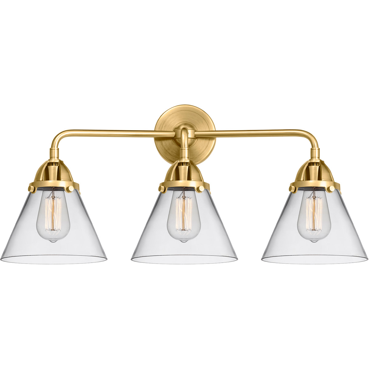 Innovations Lighting 288-3W-SG-G42-LED Nouveau 2 Large Cone LED 25.75 inch Satin Gold Bath Vanity Light Wall Light in Clear Glass