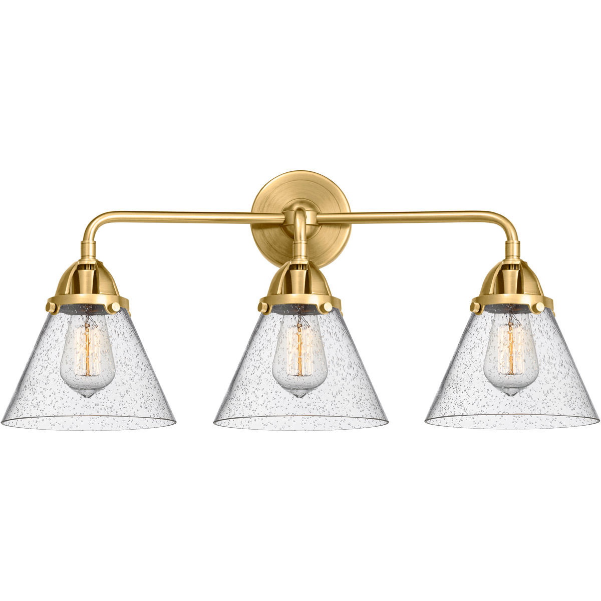 Innovations Lighting 288-3W-SG-G44-LED Nouveau 2 Large Cone LED 25.75 inch Satin Gold Bath Vanity Light Wall Light in Seedy Glass