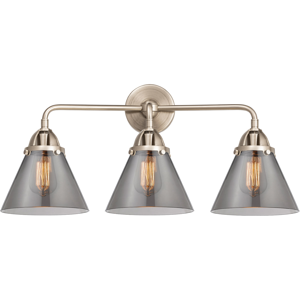Innovations Lighting 288-3W-BPN-G43-LED Nouveau 2 Large Cone LED 25.75 inch Black Polished Nickel Bath Vanity Light Wall Light in Light Smoke Glass