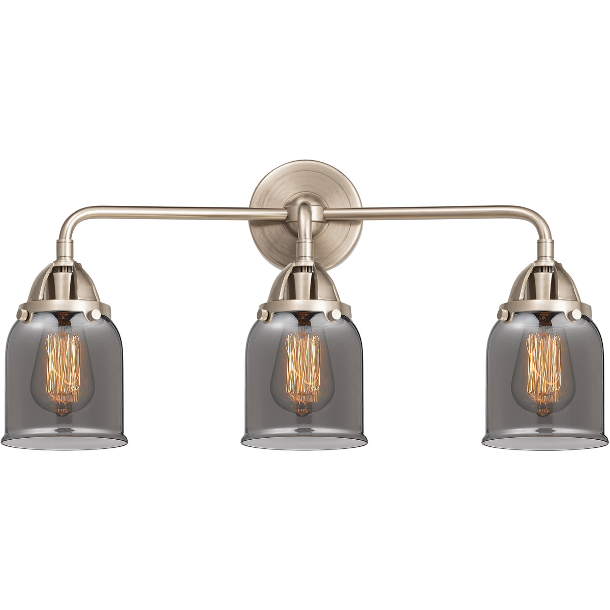 Innovations Lighting 288-3W-AC-G53 Nouveau 2 Small Bell 3 Light 23 inch Antique Copper Bath Vanity Light Wall Light in Plated Smoke Glass