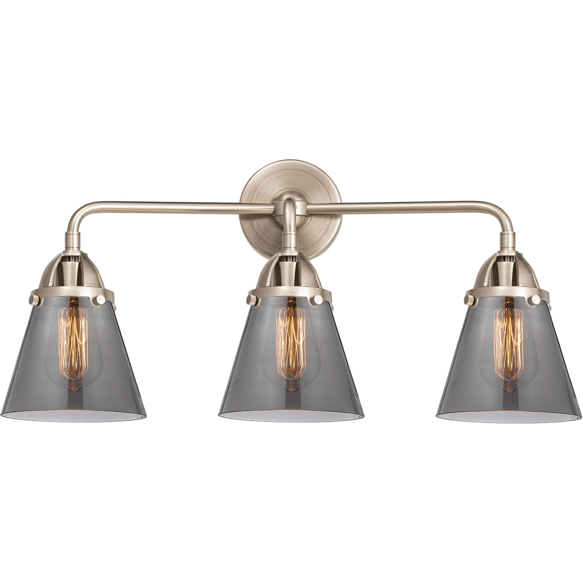 Innovations Lighting 288-3W-BPN-G63-LED Nouveau 2 Small Cone LED 24.25 inch Black Polished Nickel Bath Vanity Light Wall Light in Light Smoke Glass
