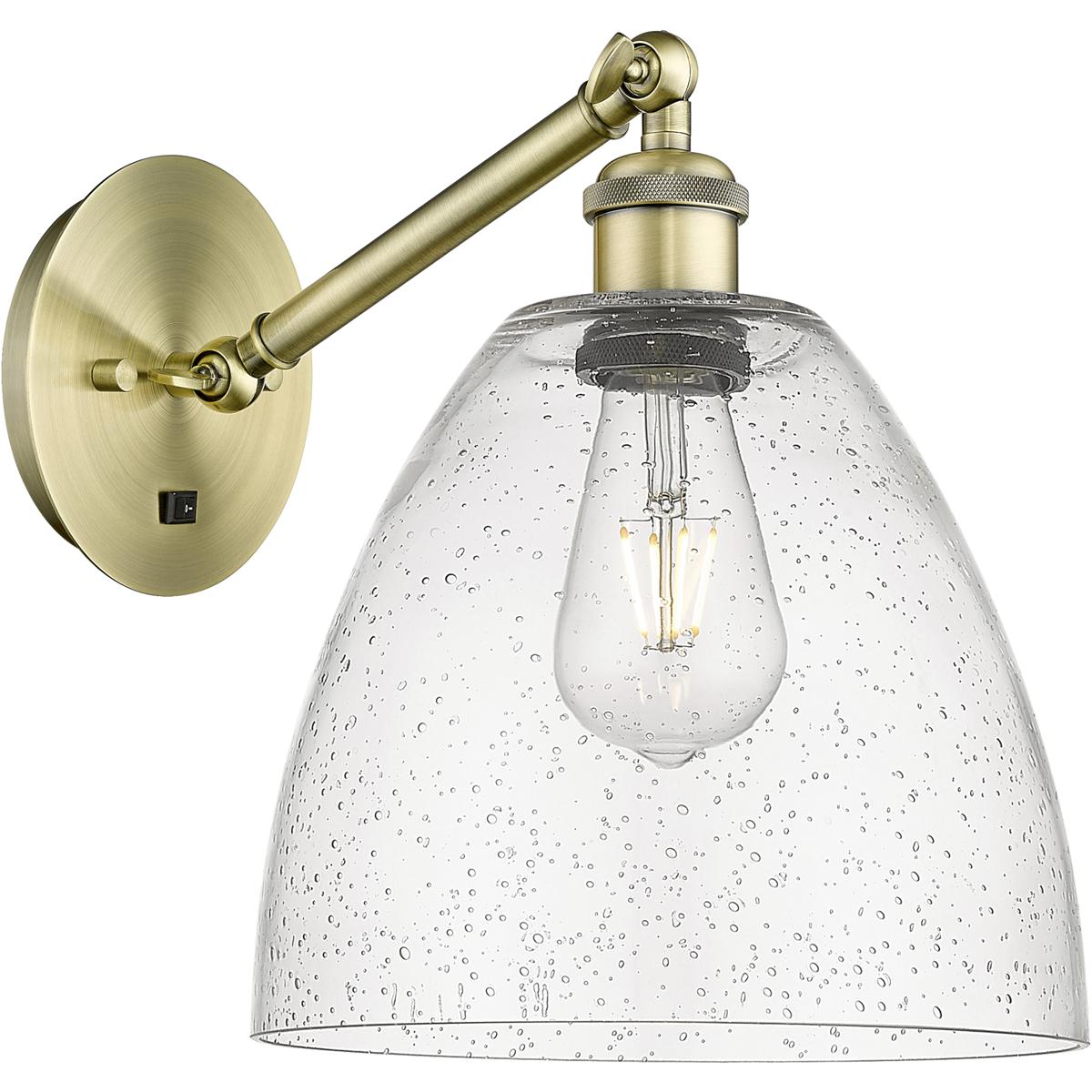 Innovations Lighting 317-1W-AB-GBD-94 Ballston Bristol Armed Sconce Wall Light in Antique Brass, Seedy Glass