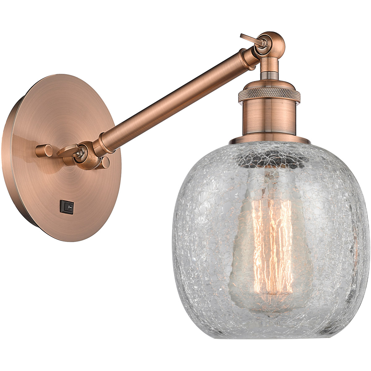 Innovations Lighting 317-1W-AC-G105-LED Ballston Belfast LED 6 inch Antique Copper Sconce Wall Light in Clear Crackle Glass