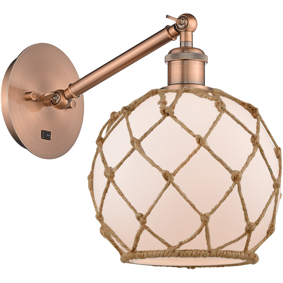 Innovations Lighting 317-1W-AC-G121-8RB-LED Ballston Farmhouse Rope LED 8 inch Antique Copper Sconce Wall Light