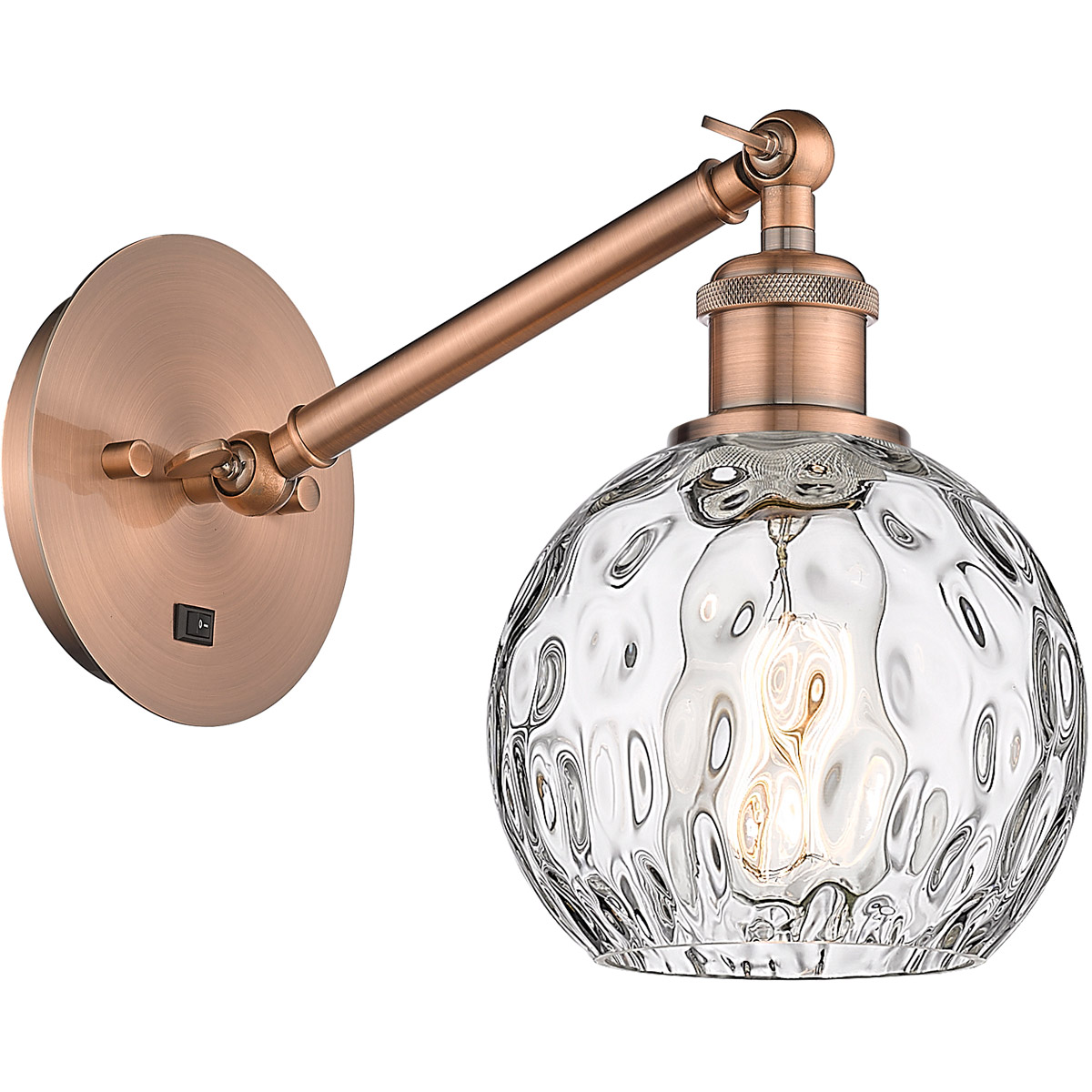 Innovations Lighting 317-1W-AC-G1215-6-LED Ballston Athens Water Glass LED 6 inch Antique Copper Sconce Wall Light