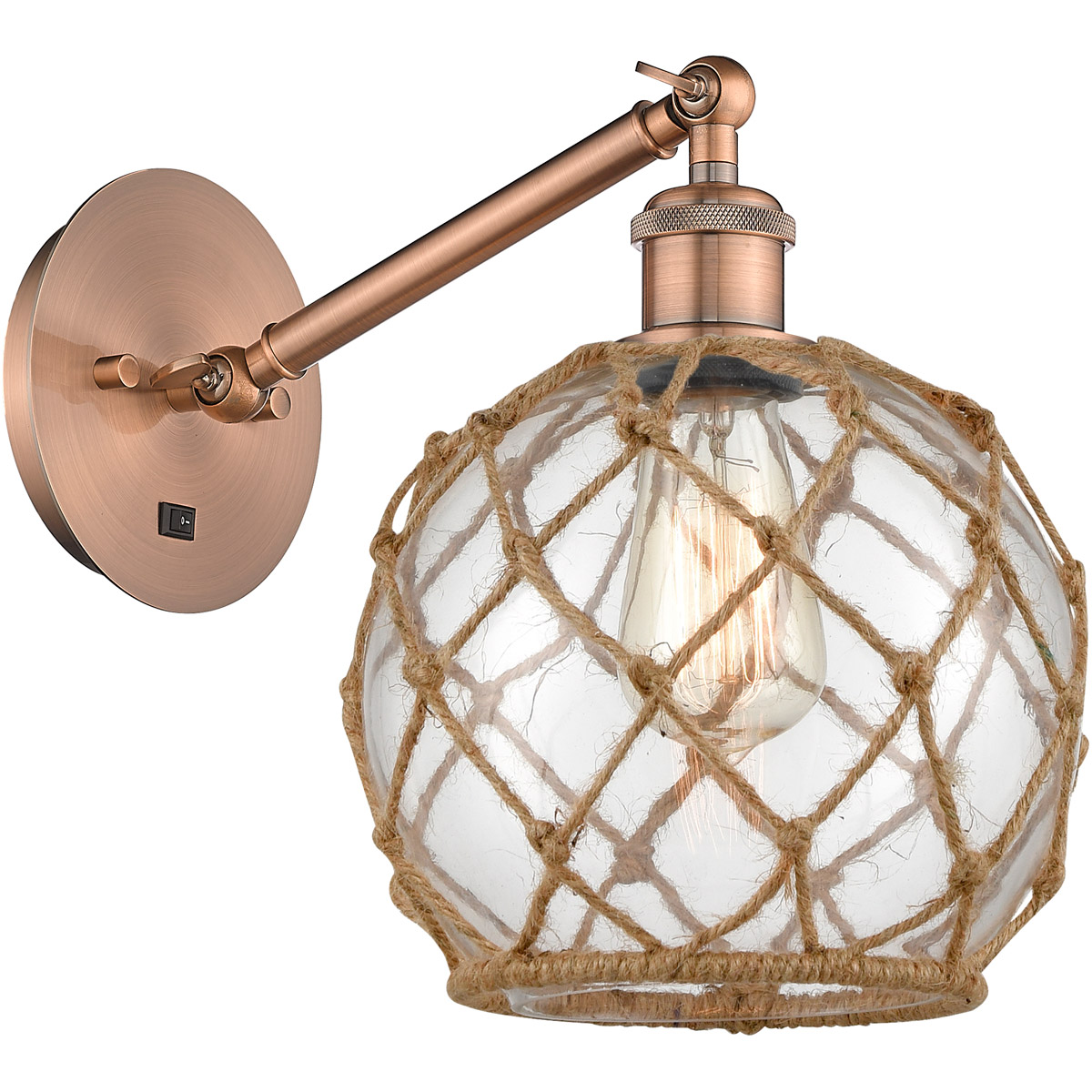 Innovations Lighting 317-1W-AC-G122-8RB-LED Ballston Farmhouse Rope LED 8 inch Antique Copper Sconce Wall Light