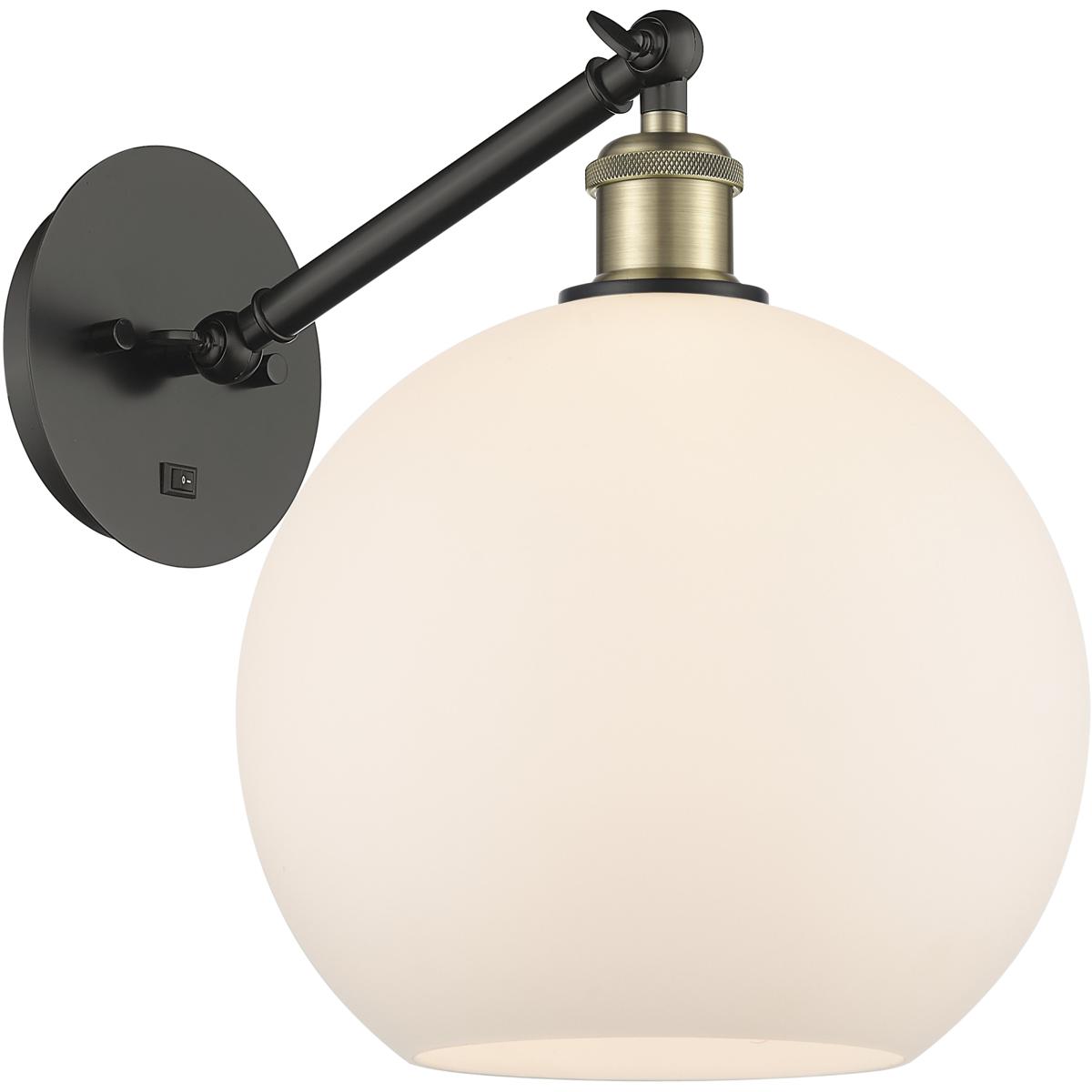 Innovations Lighting 317-1W-BAB-G121-10 Ballston Athens Armed Sconce Wall Light in Black Antique Brass, Matte White Glass