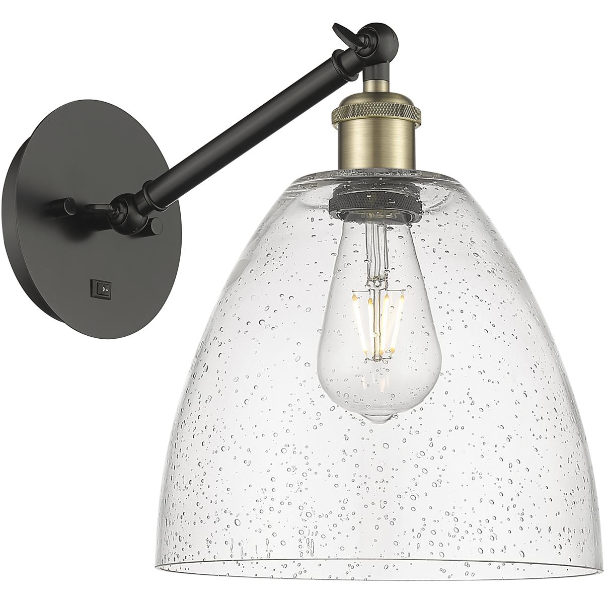 Innovations Lighting 317-1W-BAB-GBD-94 Ballston Bristol Armed Sconce Wall Light in Black Antique Brass, Seedy Glass