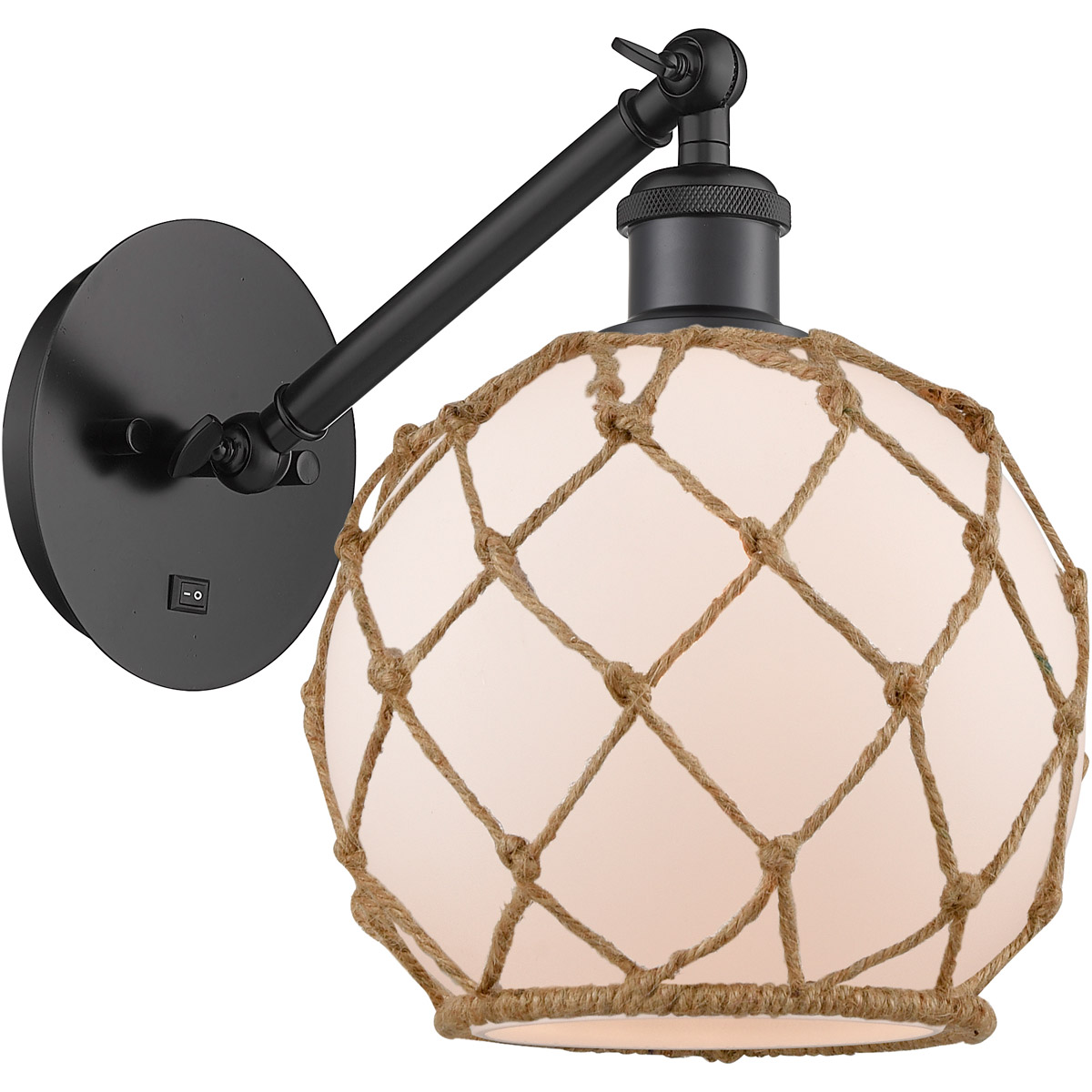 Innovations Lighting 317-1W-BK-G121-8RB-LED Ballston Farmhouse Rope LED 8 inch Matte Black Sconce Wall Light