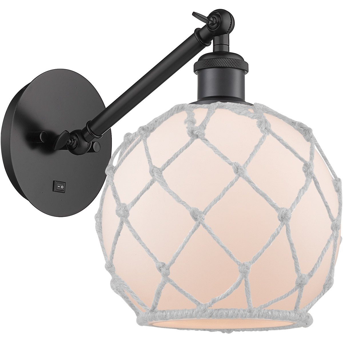 Innovations Lighting 317-1W-BK-G121-8RW-LED Ballston Farmhouse Rope LED 8 inch Matte Black Sconce Wall Light