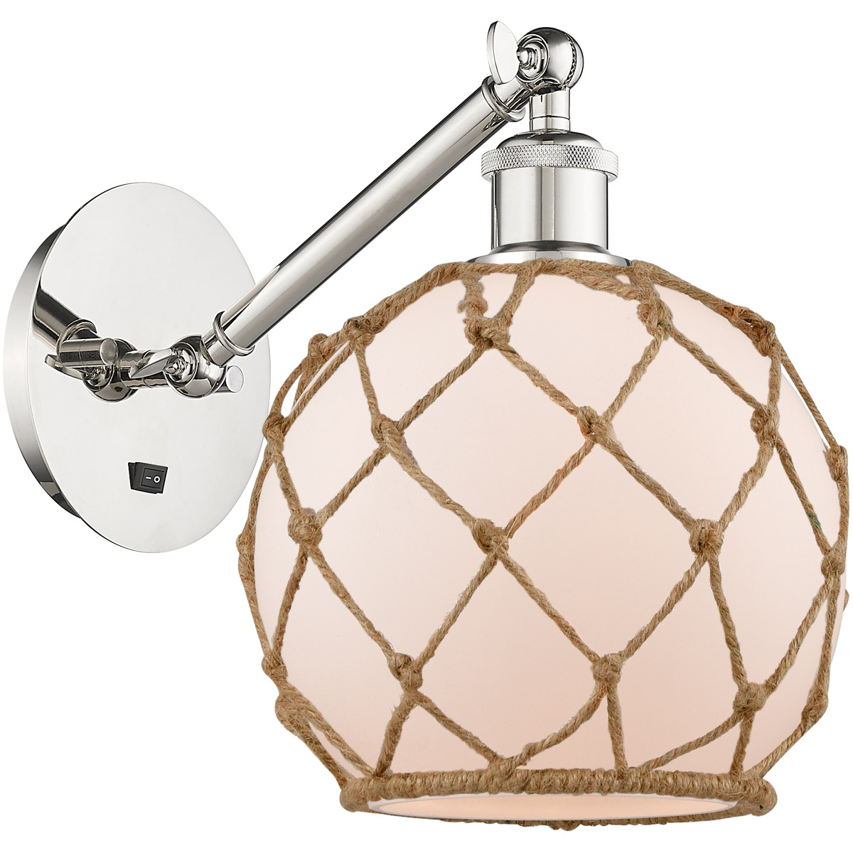 Innovations Lighting 317-1W-PN-G121-8RB Ballston Farmhouse Rope 1 Light 8 inch Polished Nickel Sconce Wall Light