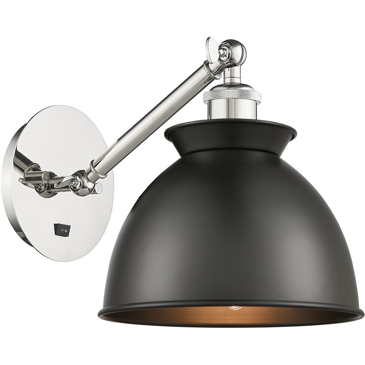 Innovations Lighting 317-1W-PN-M14-BK-LED Ballston Adirondack LED 8.13 inch Polished Nickel Sconce Wall Light in Matte Black
