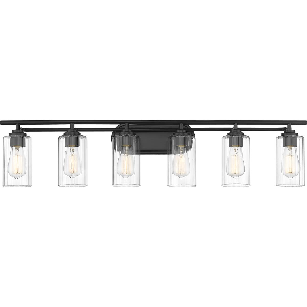 Innovations Lighting 353-6W-BK-CL Auralume Ice 6 Light 42 inch Matte Black Bath Vanity Light Wall Light in Incandescent