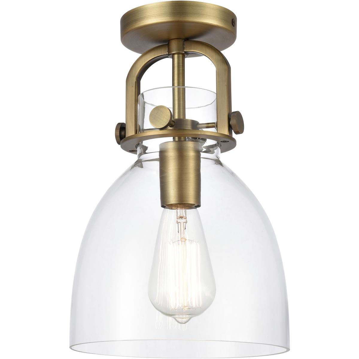 Innovations Lighting 410-1F-BB-G412-8CL Newton Bell 1 Light 8 inch Brushed Brass Flush Mount Ceiling Light in Clear Glass