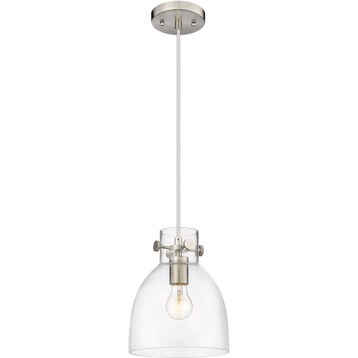Innovations Lighting 410-1PS-SN-G412-8CL Downtown Urban Newton Bell 1 Light 8 inch Satin Nickel Pendant Ceiling Light in Clear