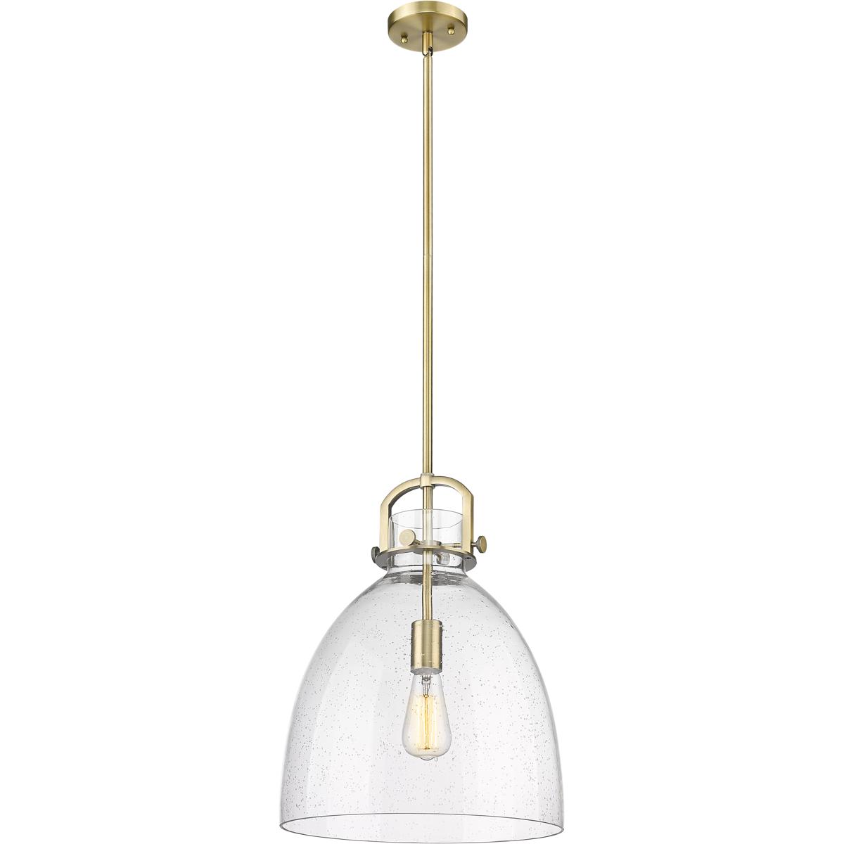 Innovations Lighting 410-1SL-BB-G412-14SDY Newton Bell 1 Light 14 inch Brushed Brass Pendant Ceiling Light in Seedy Glass