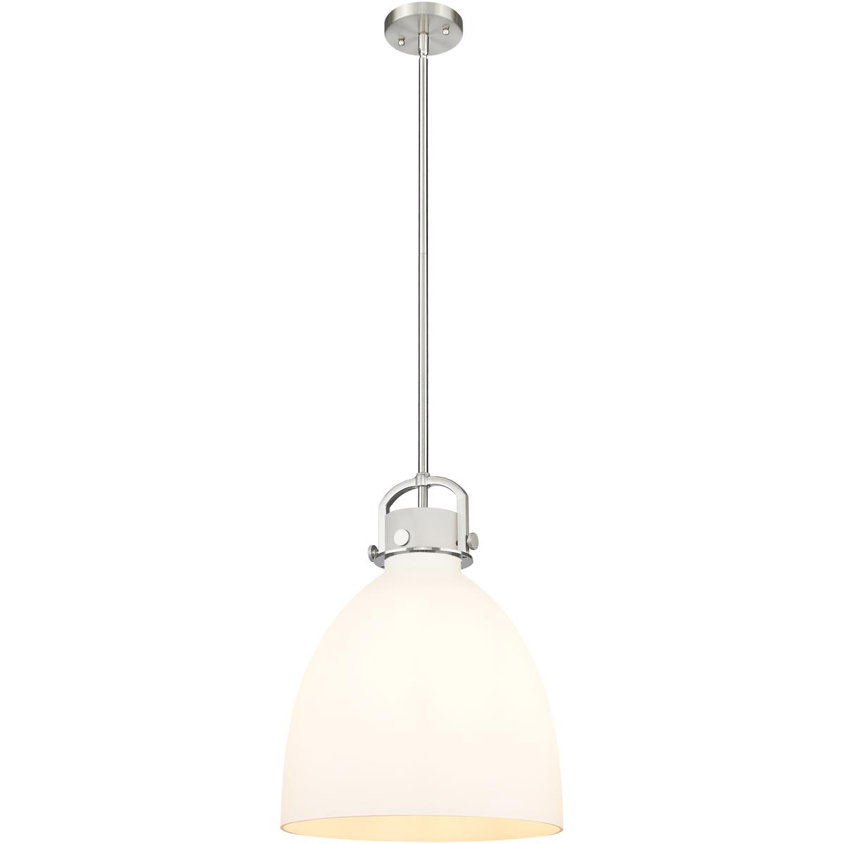 Innovations Lighting 410-1SL-SN-G412-14WH Newton Bell 1 Light 14 inch Satin Nickel Pendant Ceiling Light in Matte White Glass