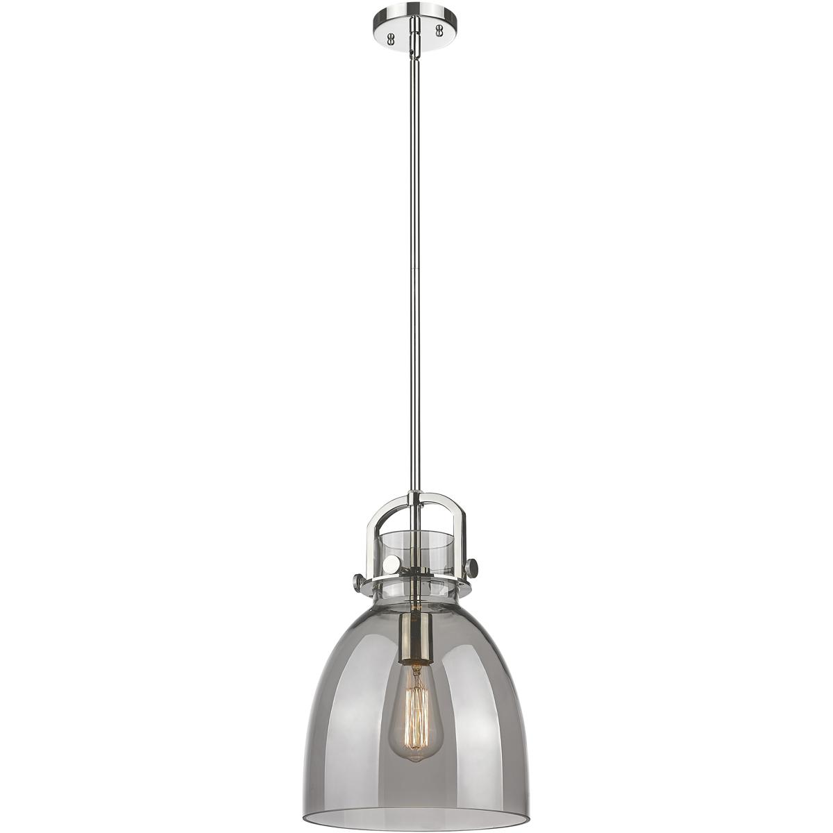 Innovations Lighting 410-1SM-PN-G412-10SM Newton Bell 1 Light 10 inch Polished Nickel Mini Pendant Ceiling Light in Light Smoke Glass
