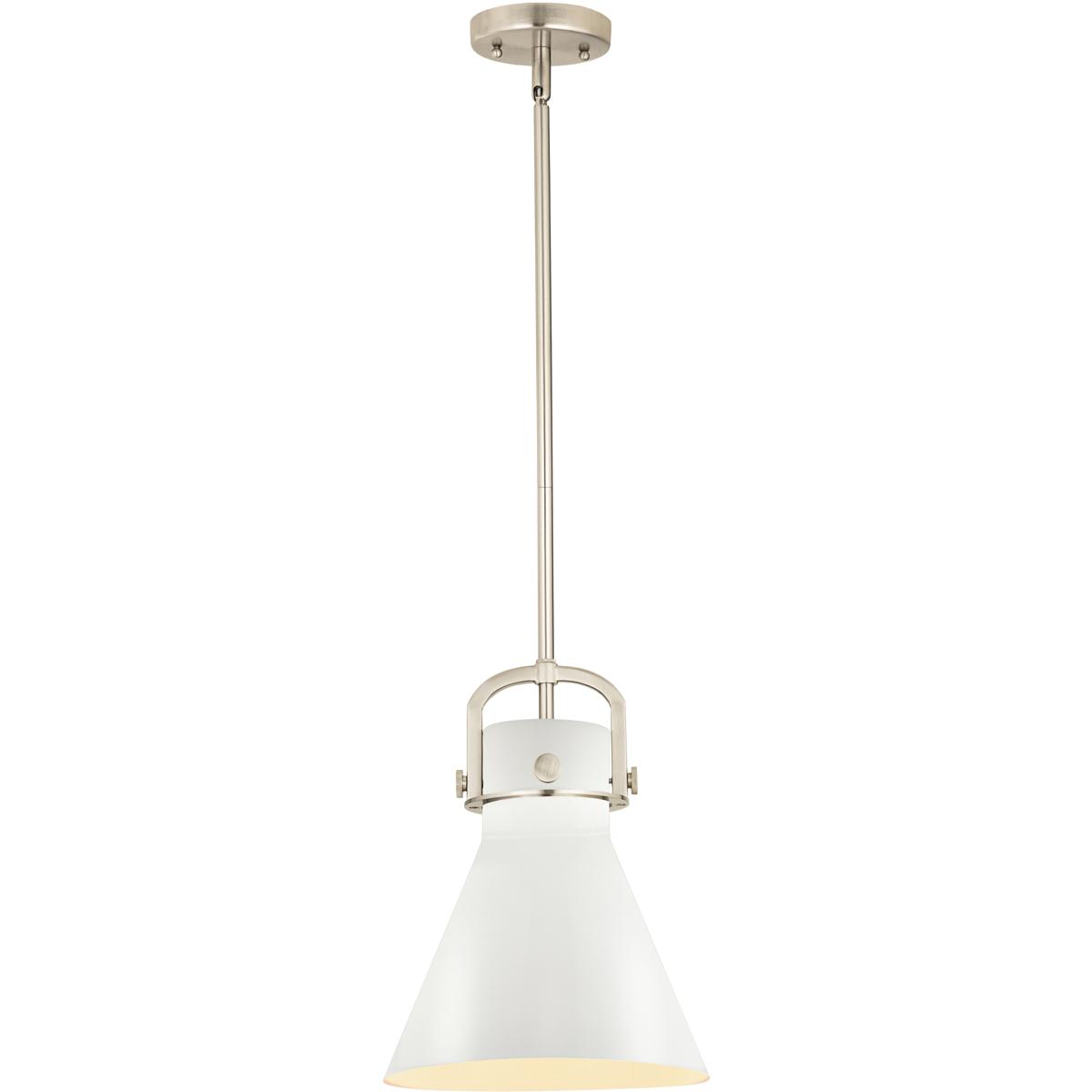 Innovations Lighting 410-1SM-SN-M411-10W Newton Cone 1 Light 10 inch Satin Nickel Stem Hung Pendant Ceiling Light