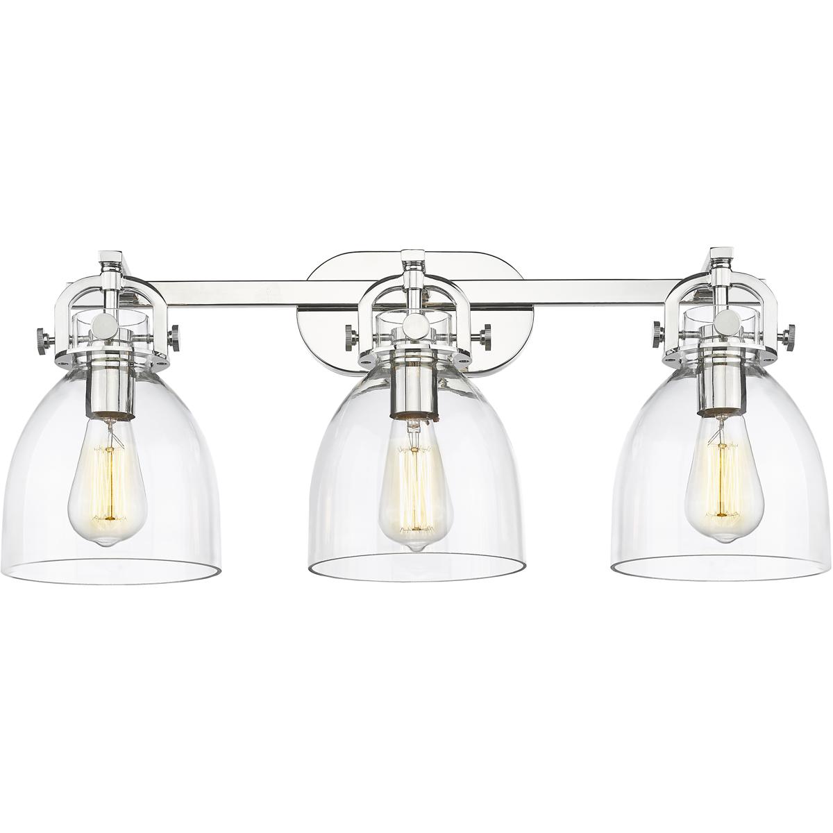 Innovations Lighting 410-3W-PN-G412-7CL Newton Bell 3 Light 27 inch Polished Nickel Bath Vanity Ligh