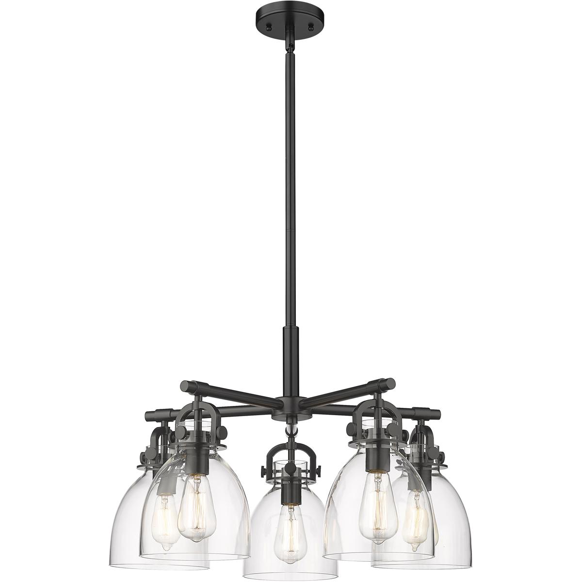 Innovations Lighting 410-5CR-BK-G412-7CL Newton Bell 5 Light 26 inch Matte Black Chandelier Ceiling Light in Clear Glass