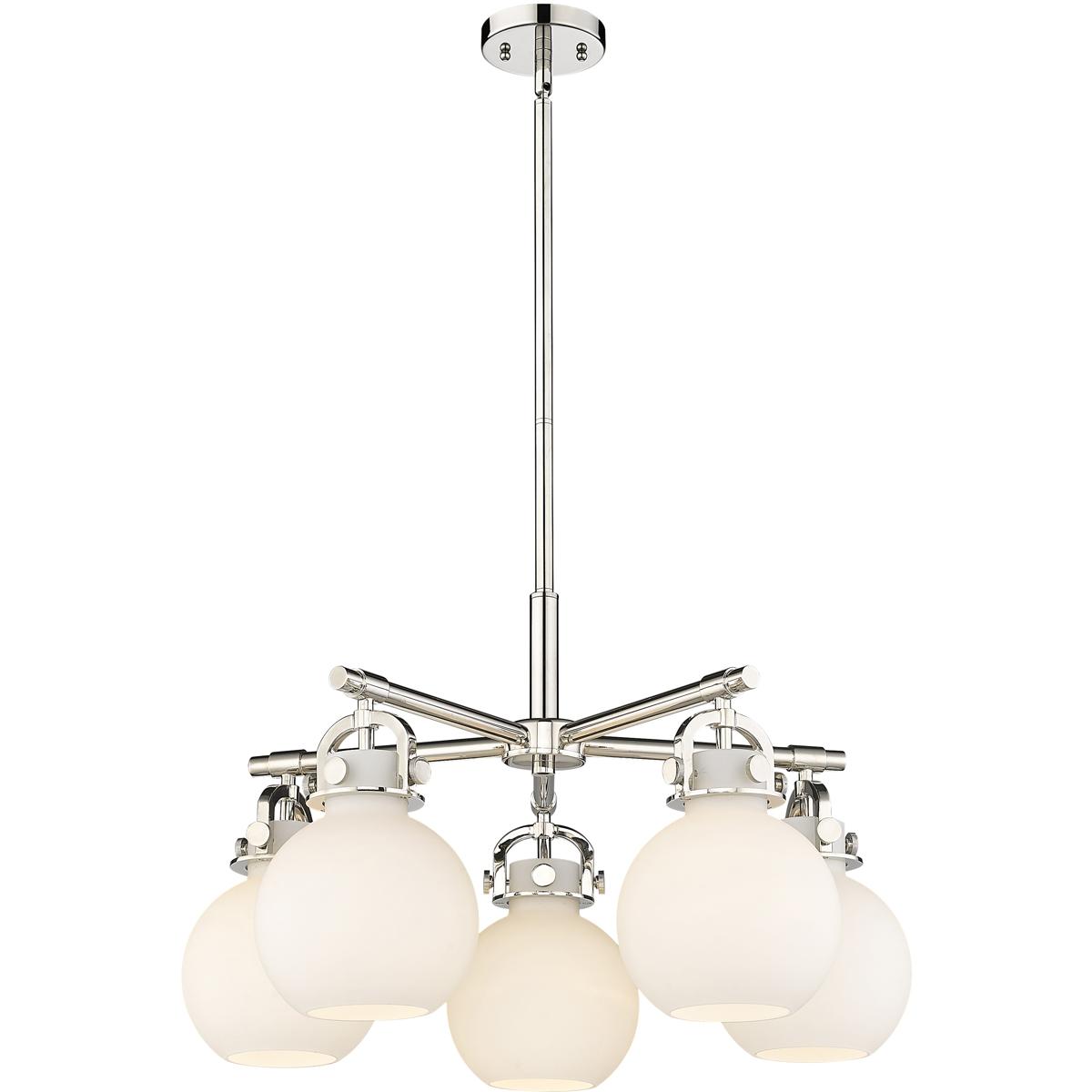 Innovations Lighting 410-5CR-PN-G410-7WH Newton Sphere 5 Light 26 inch Polished Nickel Chandelier Ceiling Light in Matte White Glass