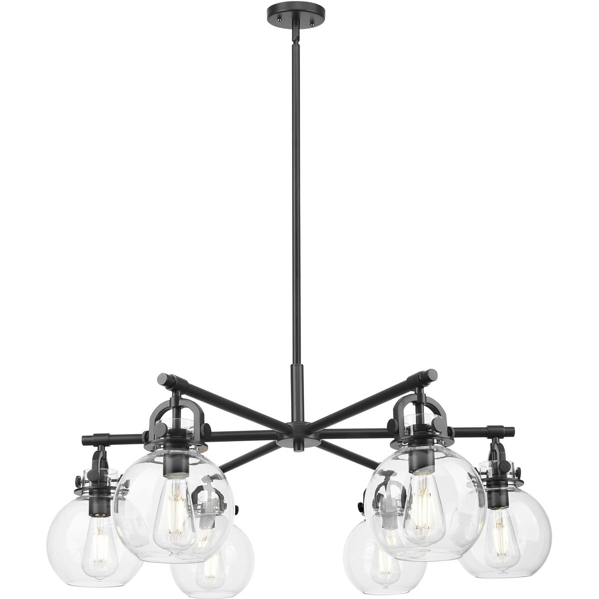 Innovations Lighting 410-6CR-BK-G410-7CL Newton Sphere 6 Light 26 inch Matte Black Chandelier Ceiling Light in Clear Glass