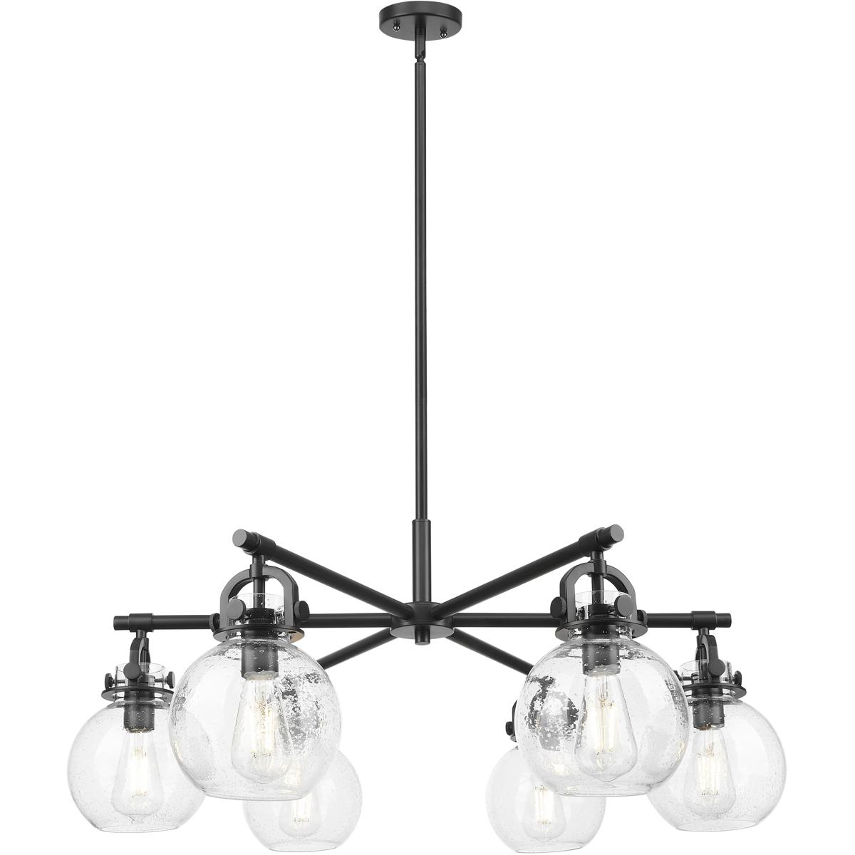 Innovations Lighting 410-6CR-BK-G410-7SDY Newton Sphere 6 Light 26 inch Matte Black Chandelier Ceiling Light in Seedy Glass