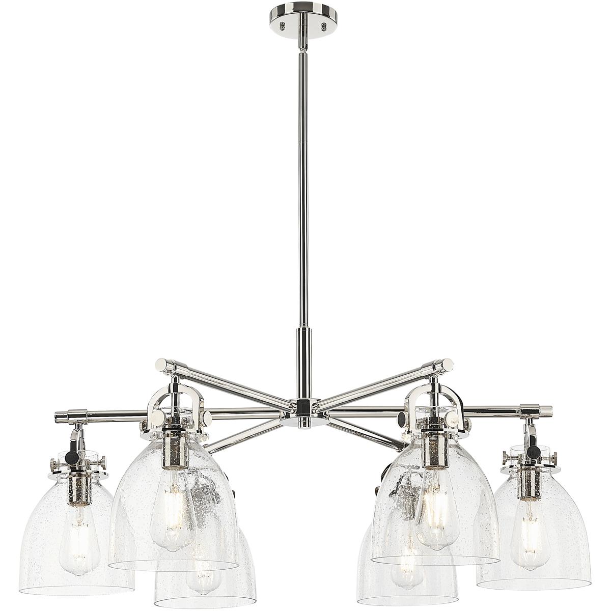 Innovations Lighting 410-6CR-PN-G412-7SDY Newton Bell 6 Light 26 inch Polished Nickel Chandelier Ceiling Light in Seedy Glass