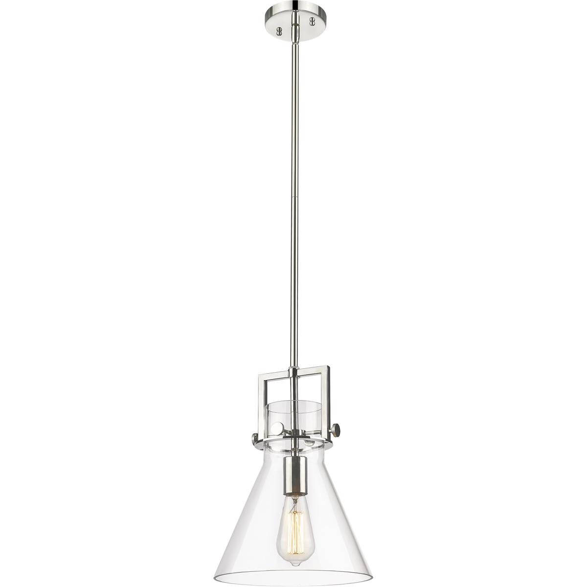 Innovations Lighting 411-1SM-PN-G411-10CL Newton Cone 1 Light 10 inch Polished Nickel Pendant Ceiling Light in Clear Glass