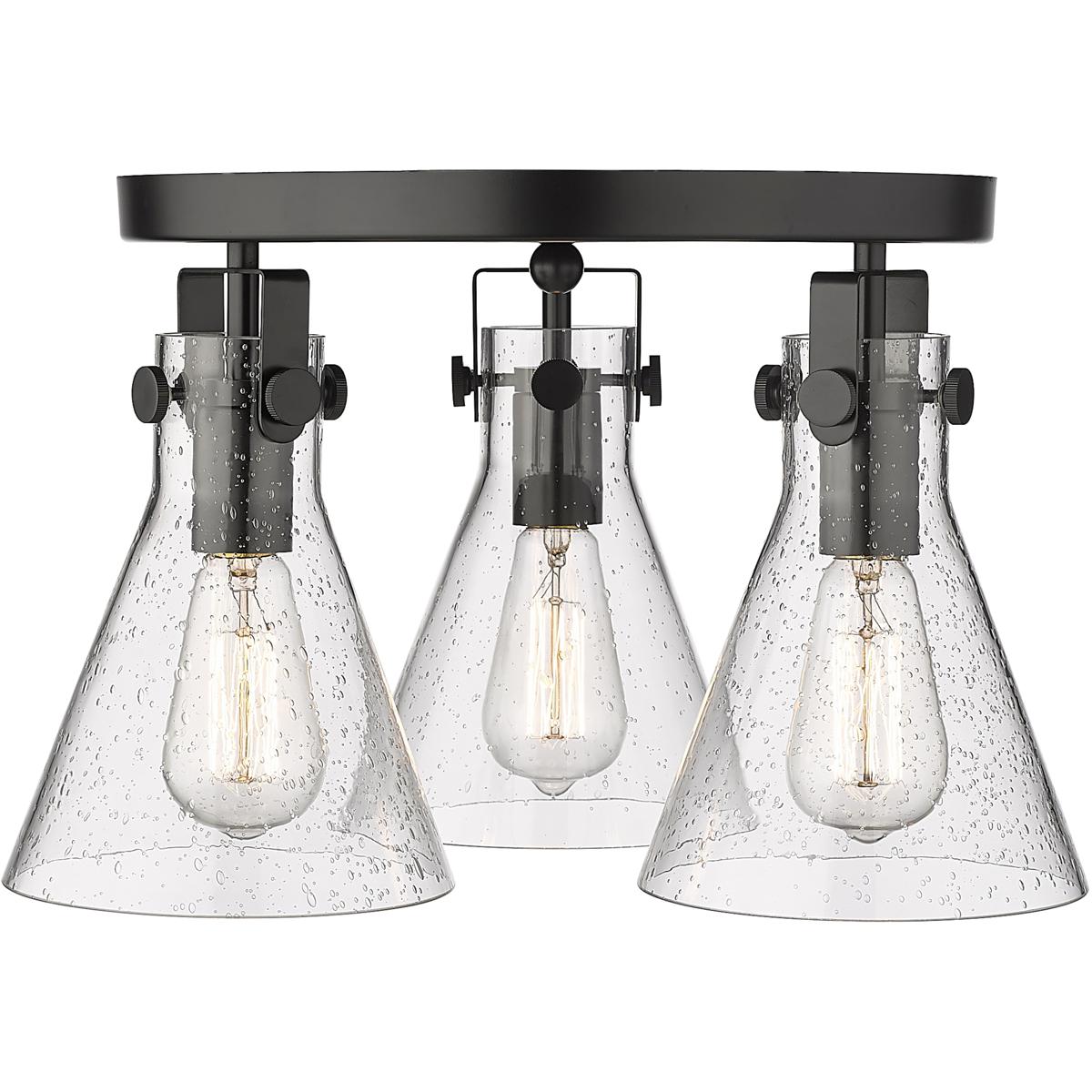 Innovations Lighting 411-3F-BK-G411-7SDY Newton Cone 3 Light 19.63 inch Matte Black Flush Mount Ceiling Light in Seedy Glass