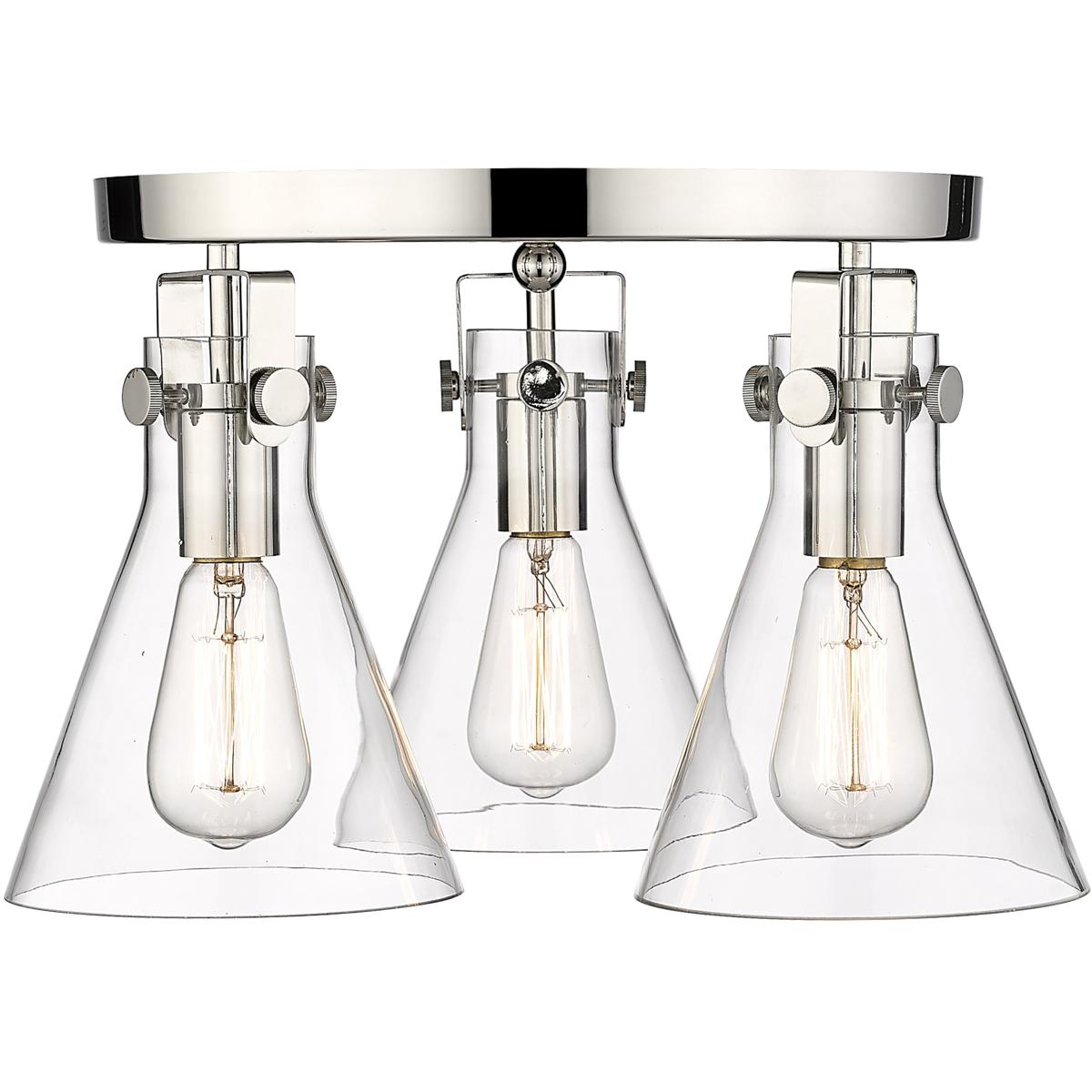 Innovations Lighting 411-3F-PN-G411-7CL Newton Cone 3 Light 19.63 inch Polished Nickel Flush Mount Ceiling Light in Clear Glass