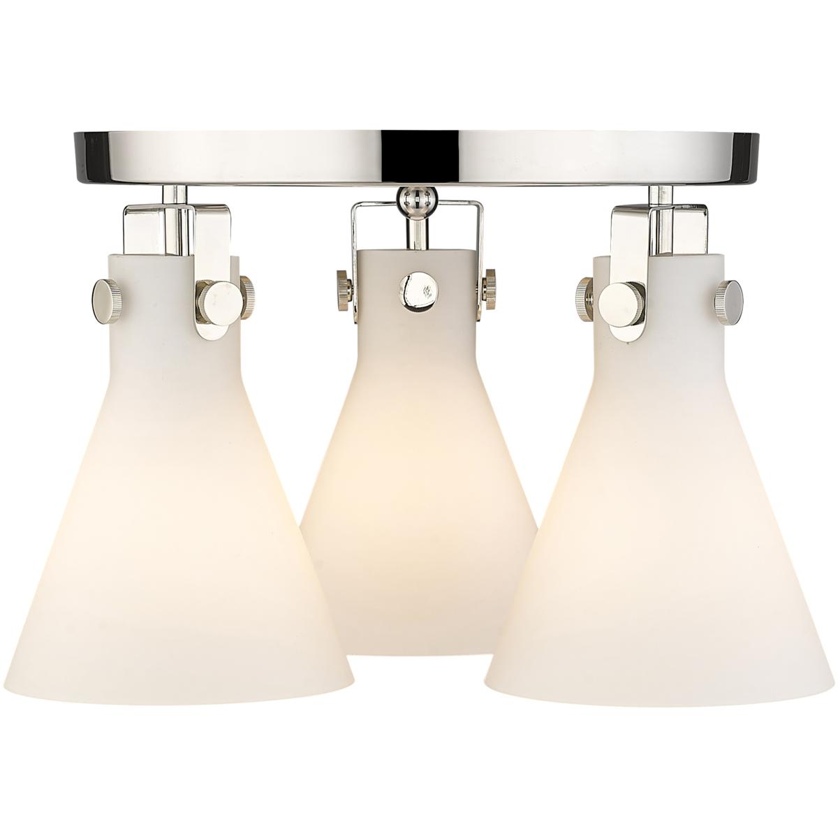 Innovations Lighting 411-3F-PN-G411-7WH Newton Cone 3 Light 19.63 inch Polished Nickel Flush Mount Ceiling Light in Matte White Glass