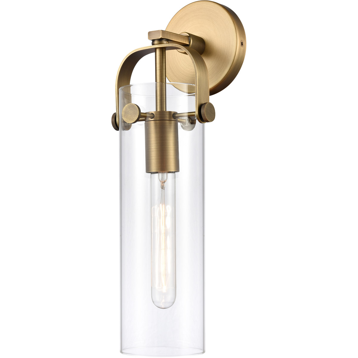 Innovations Lighting 413-1W-BB-4CL-LED Restoration Pilaster LED 4.88 inch Brushed Brass Sconce Wall Light, Restoration
