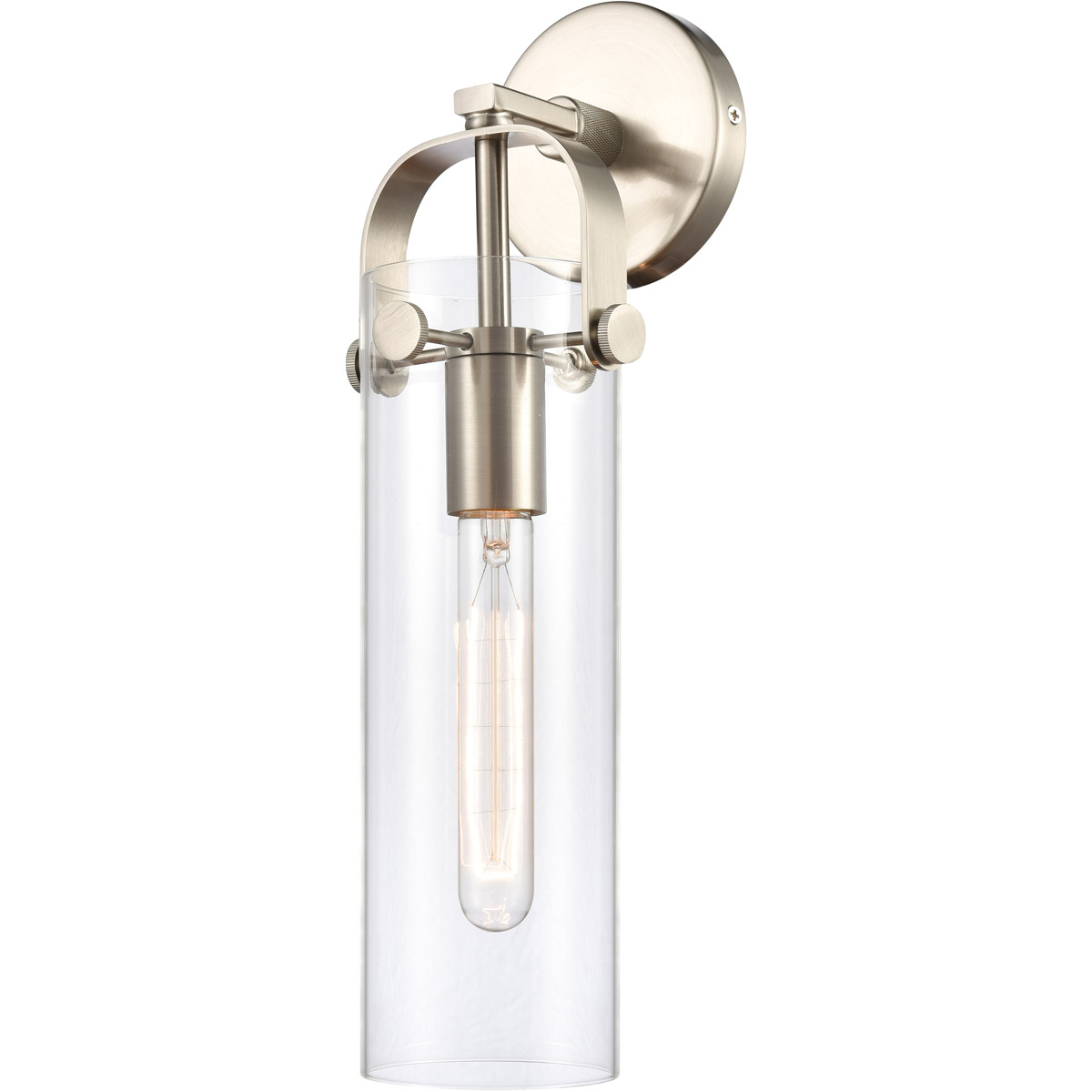 Innovations Lighting 413-1W-SN-4CL Restoration Pilaster 1 Light 5 inch Brushed Satin Nickel Sconce Wall Light, Restoration